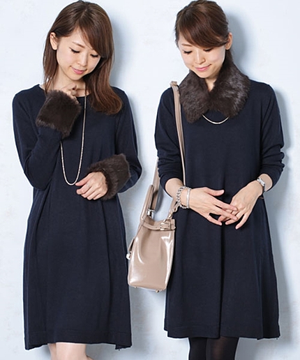 2wayファー付きフレアニットワンピ