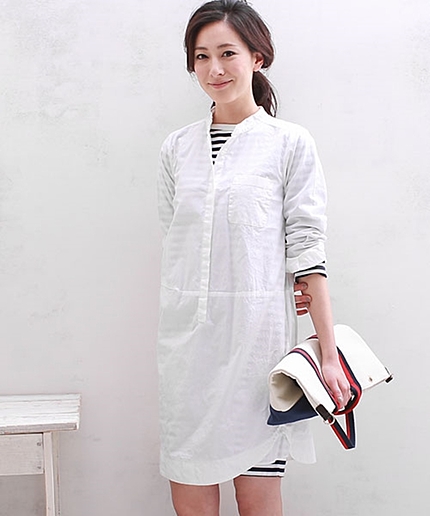 スタンドカラーシャツワンピ