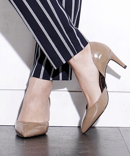 Fレザーコンビパンプス