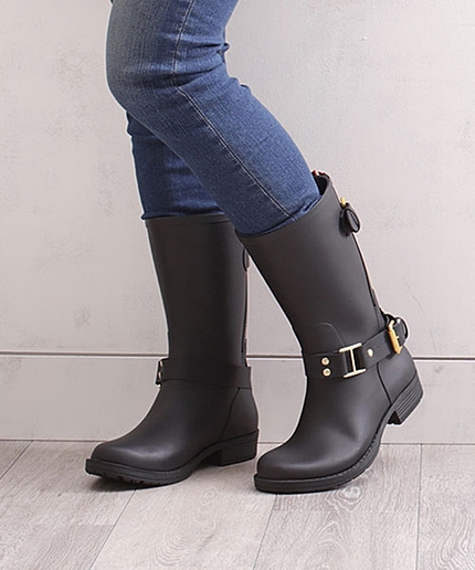 バックジップミドルレインブーツ