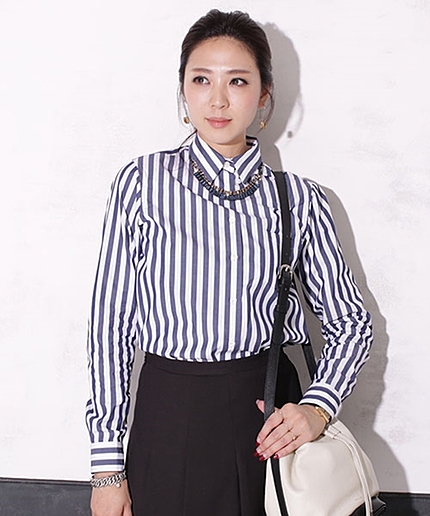 襟2wayボタンダウンストライプシャツ