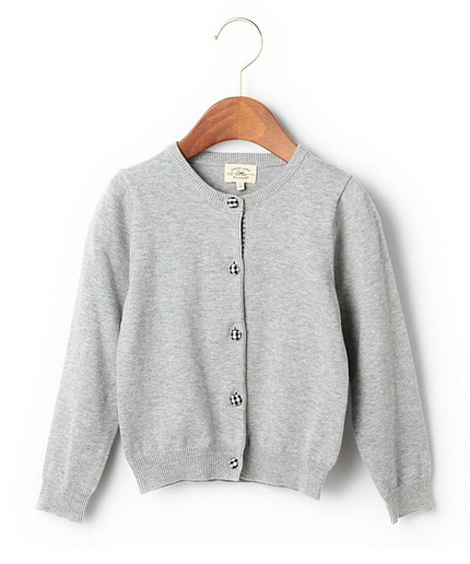 クルーカーディガン チェッククルミボタンKNL