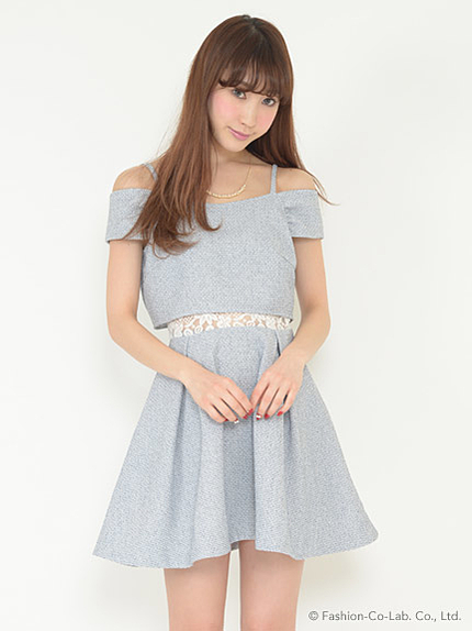 オフショルツイードワンピース