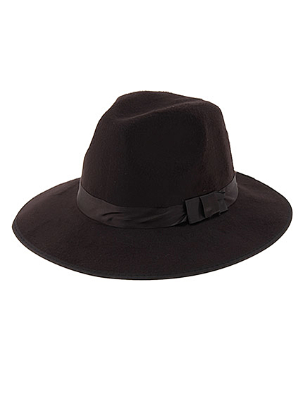 つば広リボン付中折れハット