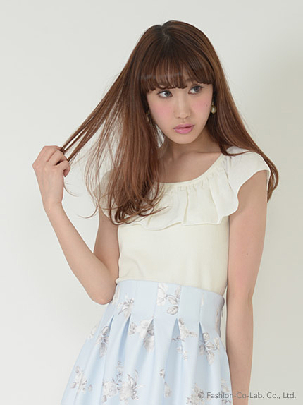 シフォンフリルニットプルオーバー