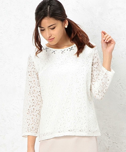 GO C/N レースビジューL/S POブラウス