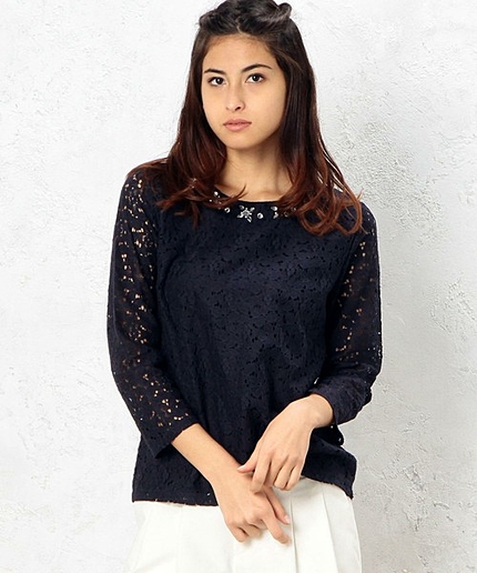 GO C/N レースビジューL/S POブラウス