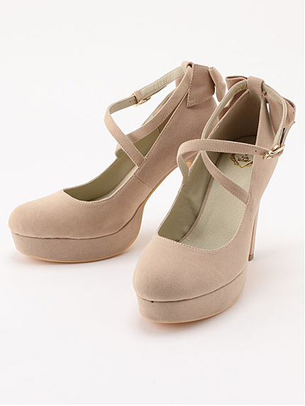 バックリボンプラットフォームパンプス