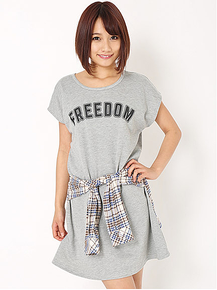 前縛りチェックシャツ風カットワンピース