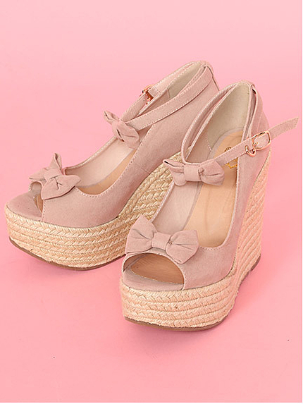 ダブルリボンウェッジサンダル