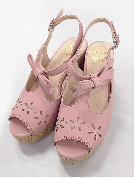 フラワーカットリボンTストラップサンダル