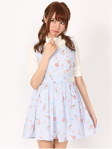 ギンガムロリPOPキャンディープリントOP