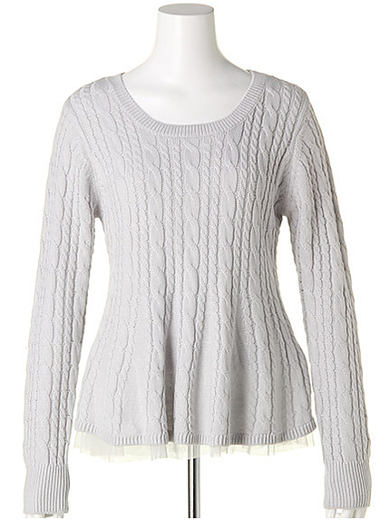 裾チュールタンク付きフレアニット