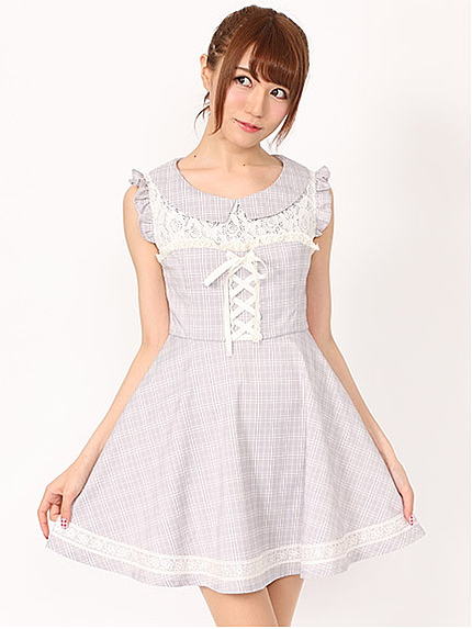 レース切替チェックワンピース