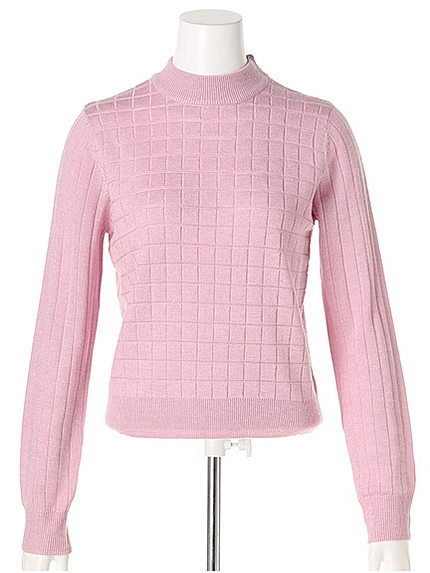 格子ジャガードハイネックニット