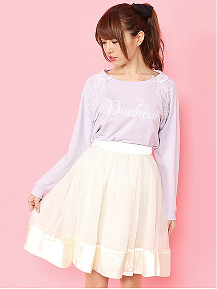 サテン切替オーガンジーミディー丈スカート