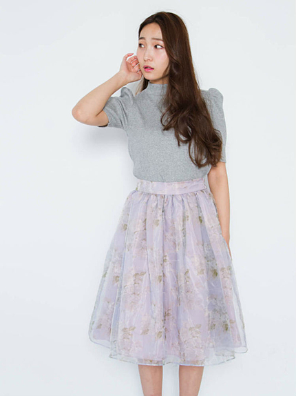 【Ｗ】ブーケ花柄オーガンジースカート