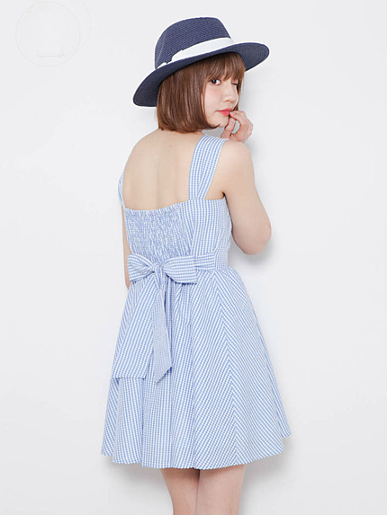 ギンガムBackリボンワンピ