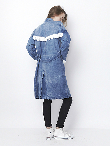 コンチョ＆フリンジリメイクデニムロングジャケット