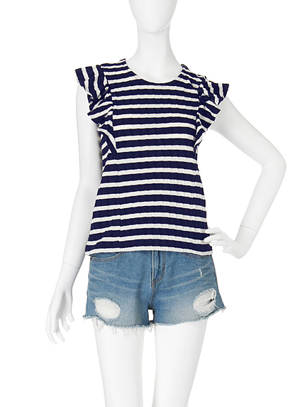 【W】ケーブルボーダーラッフルTOPS