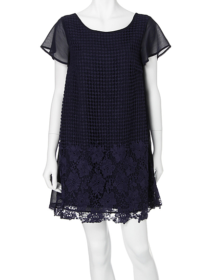 【DUO】 ドットフラワーパネルレースワンピース