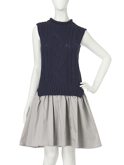 【W】ノースリーブニットコンビワンピース