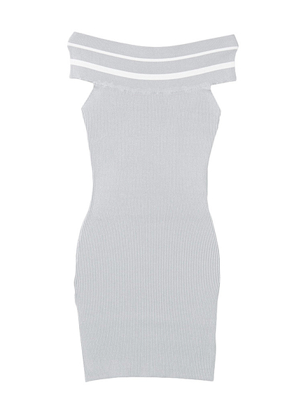 リブオフショルニットワンピース