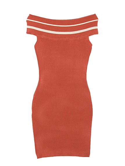 リブオフショルニットワンピース