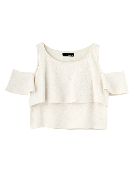 肩開きラッフルジャガードTOPS