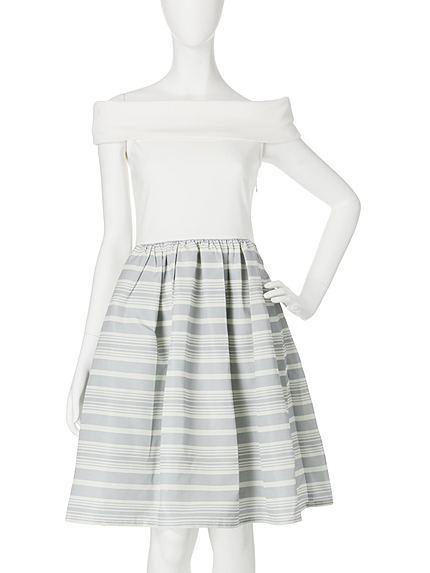 【W】オフショルボーダーコンビワンピース