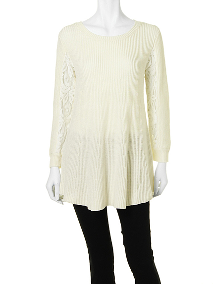 【DUO】 袖レースプルオーバーニット