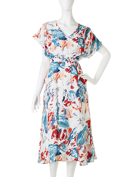 【dazzlin】水彩フラワーミディ丈ワンピース