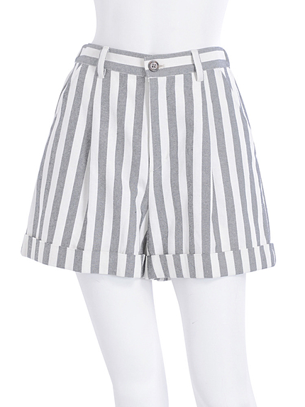 【BIJ】 ストライプフレンチリネンショートパンツ