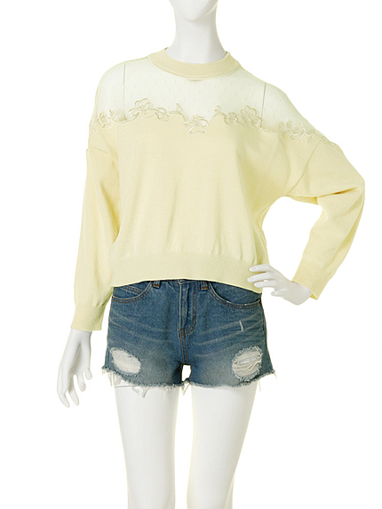 【W】刺繍シースルーニット