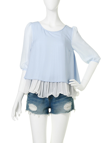 【W】バックスリットプリーツレイヤードブラウス