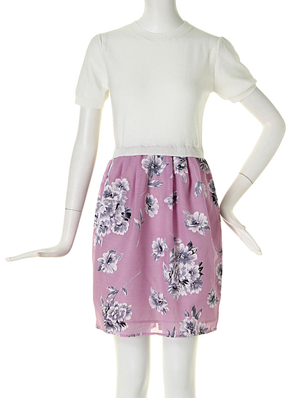 【DUO】 フラワーオーガンジードッキングワンピース(ラベンダー)