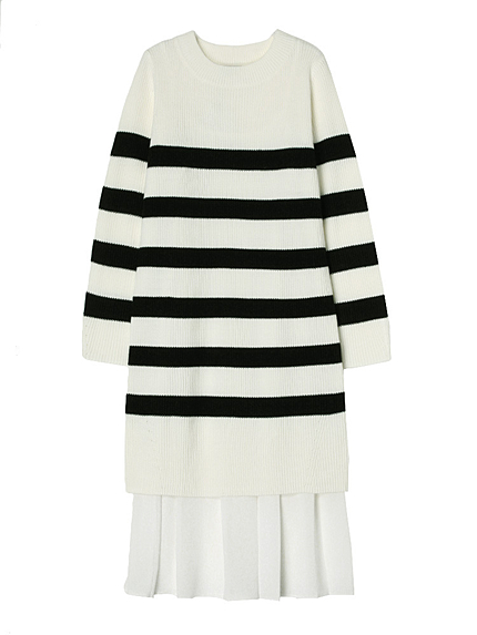 【LUX】 プリーツスカートコンビアゼ編ニットワンピース