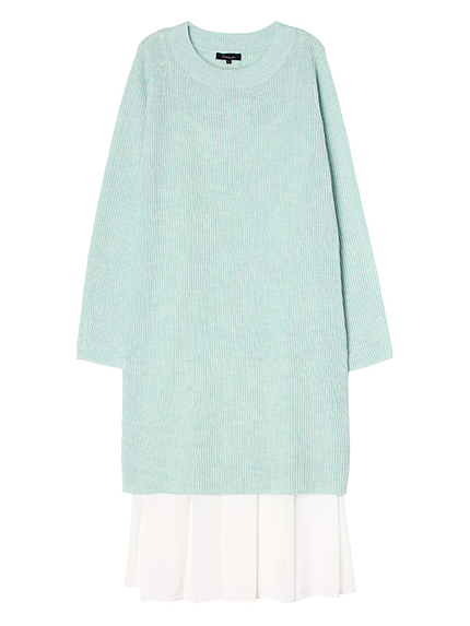 【LUX】 プリーツスカートコンビあぜ編みニットワンピース（ミント）