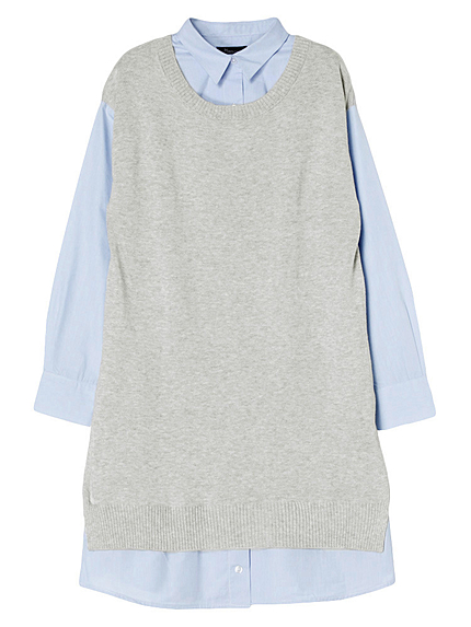 【LUX】 レイヤーシャツドッキングニットワンピース（グレー）