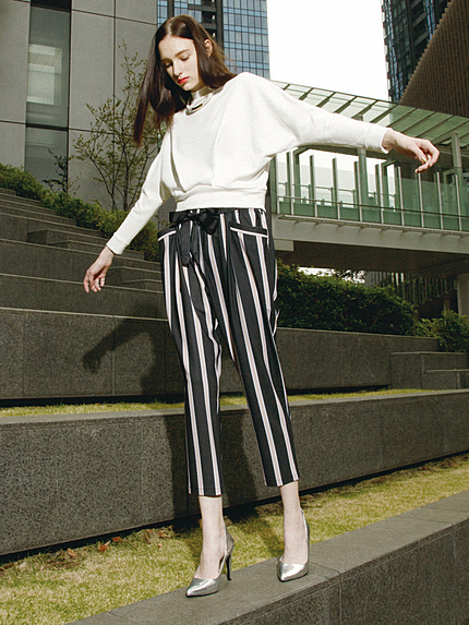 【MODE】ストライプリボンテーパードパンツ