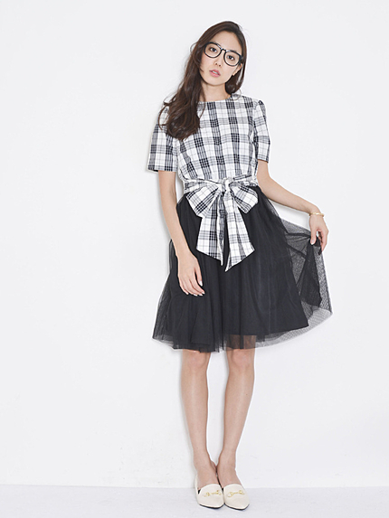 【W】チュールコンビワンピース