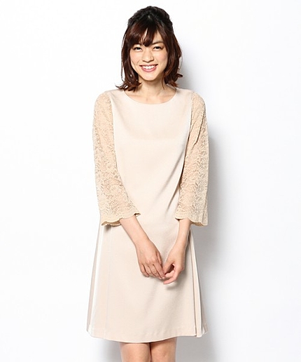 レーススリーブサテンワンピース