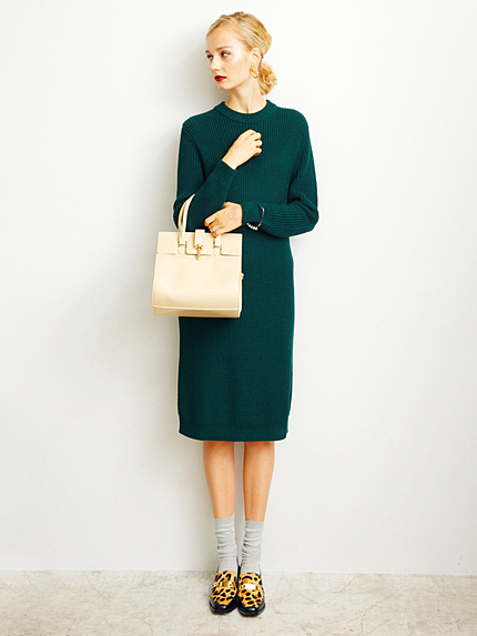 【CASUAL】スタンドネックロングニットワンピース