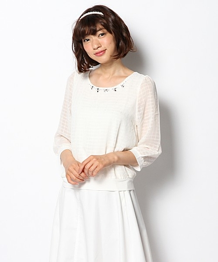 ラメチェックブラウス