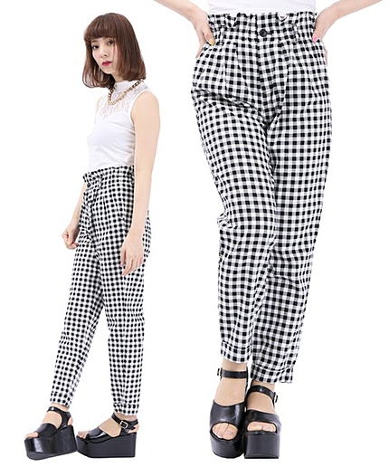 WEGO/ギンガムハイウエストタックパンツ