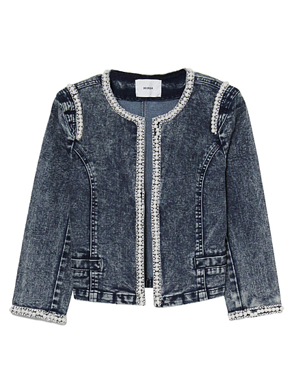 【FEMININE】イミテーションパールラインデニムジャケット