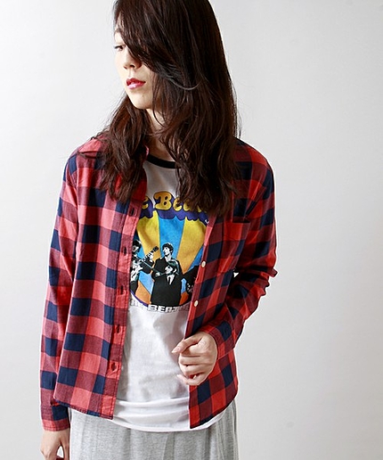 WEGO/チェックバックプリントシャツ