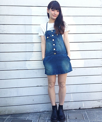 WASHED DENIM SALOPETTE SKIRT