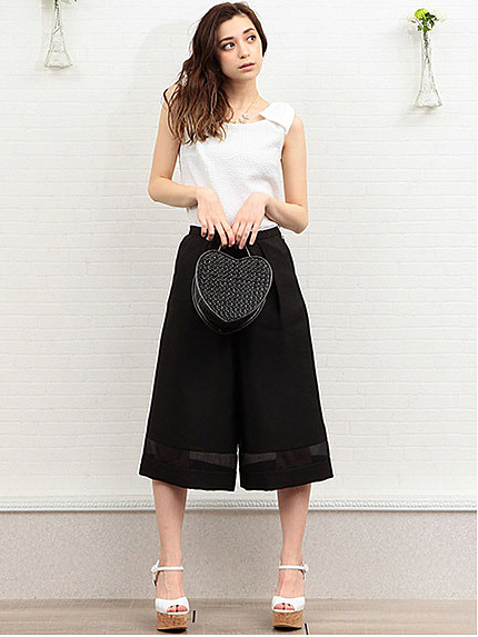 オーガンジー切り替えガウチョパンツ