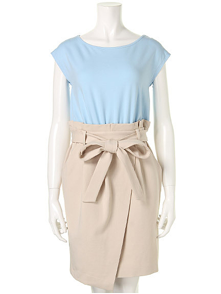 カット×ラップスカートドッキングワンピース